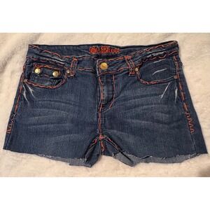 Old Skool Orange Stitch Cross Custom Denim Shorts Low Rise Y2K Grunge